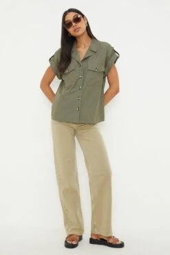 Dorothy Perkins Khaki Short Sleeve Shirt With Pockets