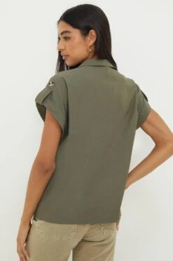 Dorothy Perkins Khaki Short Sleeve Shirt With Pockets 8 Dorothy Perkins Khaki Short Sleeve Shirt With Pockets -Perkindo Store bqq12751 khaki xl 2