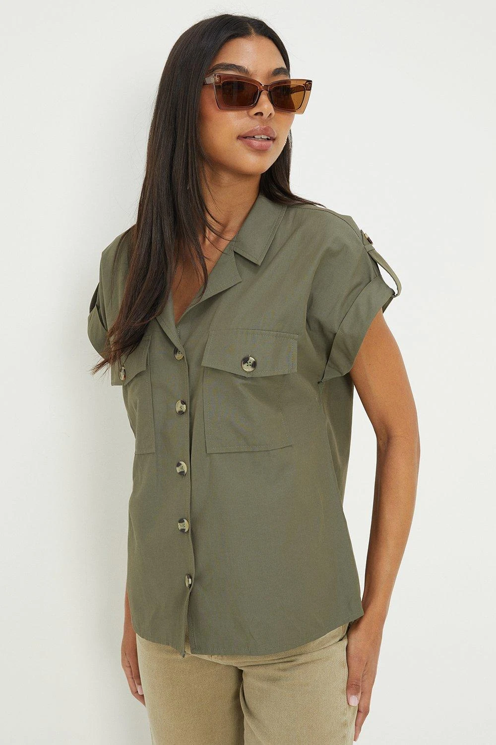 Dorothy Perkins Khaki Short Sleeve Shirt With Pockets 6 Dorothy Perkins Khaki Short Sleeve Shirt With Pockets - Image 4