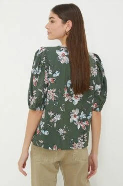 Dorothy Perkins Khaki Floral Button Down Blouse -Perkindo Store bqq12753 khaki xl 2