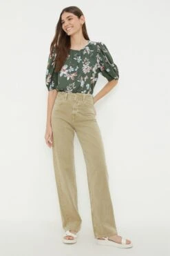 Dorothy Perkins Khaki Floral Button Down Blouse -Perkindo Store bqq12753 khaki xl 3
