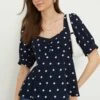Dorothy Perkins Navy Spot Ruched Front Short Sleeve Top 1 Dorothy Perkins Navy Spot Ruched Front Short Sleeve Top -Perkindo Store bqq12983 navy xl