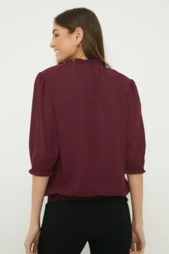Dorothy Perkins Tall Shirred Hem Short Sleeve Blouse 9 Dorothy Perkins Tall Shirred Hem Short Sleeve Blouse -Perkindo Store bqq12984 burgundy xl 3