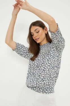 Dorothy Perkins Tall Ochre Floral Shirred Hem Short Sleeve Blouse