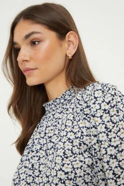 Dorothy Perkins Tall Ochre Floral Shirred Hem Short Sleeve Blouse -Perkindo Store bqq12985 multi xl 2