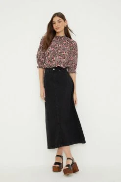 Dorothy Perkins Pink Floral Shirred Hem Short Sleeve Blouse