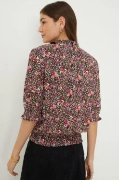 Dorothy Perkins Pink Floral Shirred Hem Short Sleeve Blouse 7 Dorothy Perkins Pink Floral Shirred Hem Short Sleeve Blouse -Perkindo Store bqq12988 pink xl 2