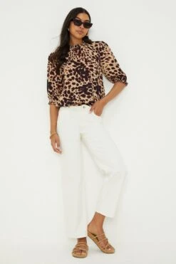 Dorothy Perkins Animal Shirred Hem Short Sleeve Blouse -Perkindo Store bqq13017 animal xl 3