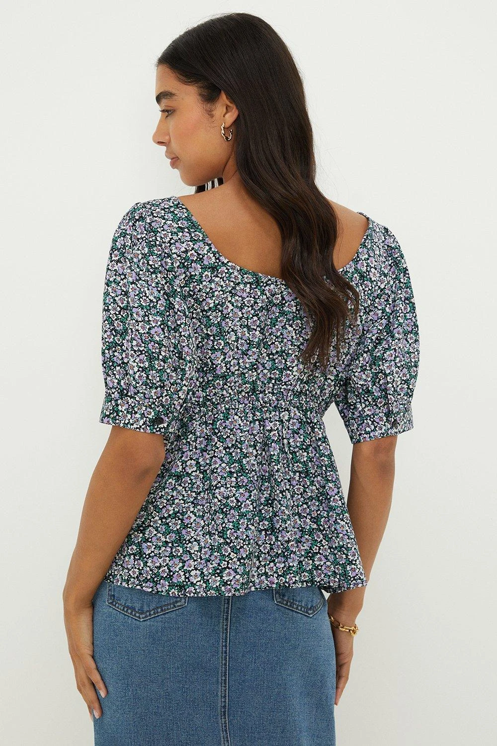Dorothy Perkins Lilac Floral Ruched Front Short Sleeve Top 5 Dorothy Perkins Lilac Floral Ruched Front Short Sleeve Top - Image 3