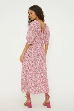 Dorothy Perkins Petite Red Floral Ruffle Neck Midi Dress 8 Dorothy Perkins Petite Red Floral Ruffle Neck Midi Dress -Perkindo Store bqq13053 red xl 2