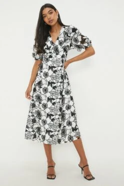 Dorothy Perkins Mono Frill Cutwork Midi Dress -Perkindo Store bqq13167 mono xl 3