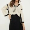 Dorothy Perkins Contrast Crochet Tie Front Long Sleeve Top -Perkindo Store bqq13176 mono xl