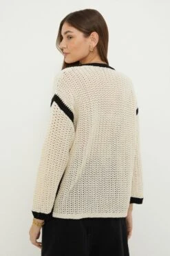 Dorothy Perkins Contrast Crochet Tie Front Long Sleeve Top -Perkindo Store bqq13176 mono xl 2