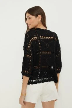 Dorothy Perkins Crochet Scallop Neckline Top -Perkindo Store bqq13180 black xl 2