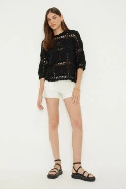 Dorothy Perkins Crochet Scallop Neckline Top -Perkindo Store bqq13180 black xl 3