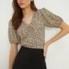 Dorothy Perkins Animal Ruched Front Puff Sleeve Top -Perkindo Store bqq13317 camel xl
