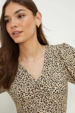 Dorothy Perkins Animal Ruched Front Puff Sleeve Top -Perkindo Store bqq13317 camel xl 2