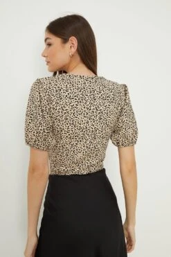 Dorothy Perkins Animal Ruched Front Puff Sleeve Top -Perkindo Store bqq13317 camel xl 3