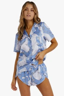 Playful Promises Logan Spector Recycled Blue Statues Satin Shorts