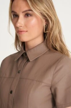 Barneys Originals Faux Leather Shirt Dress 9 Barneys Originals Faux Leather Shirt Dress -Perkindo Store m5056656779017 beige xl 3